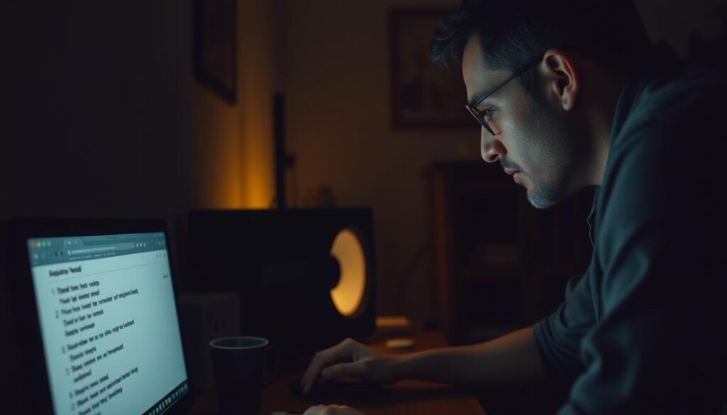 A dimly lit room, the glow of a computer screen casting shadows across the desk. Assistance Needed quest steps displayed in a clean, organized interface, each item meticulously detailed. A sense of focus and determination permeates the scene, as the viewer leans in, studying the steps intently. Soft, warm lighting illuminates the workspace, creating a cozy, contemplative atmosphere. The camera angle is slightly elevated, giving a bird's-eye view of the task at hand, emphasizing the sense of purpose and problem-solving. The overall composition conveys a feeling of guidance and support, ready to help the viewer navigate the challenges ahead.